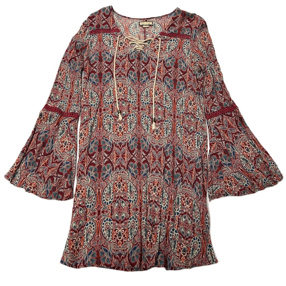 Ethereal Boho Festival Tunic‎ Top M Bell Sleeve V Neck Crinkle Pleat Ren Fair